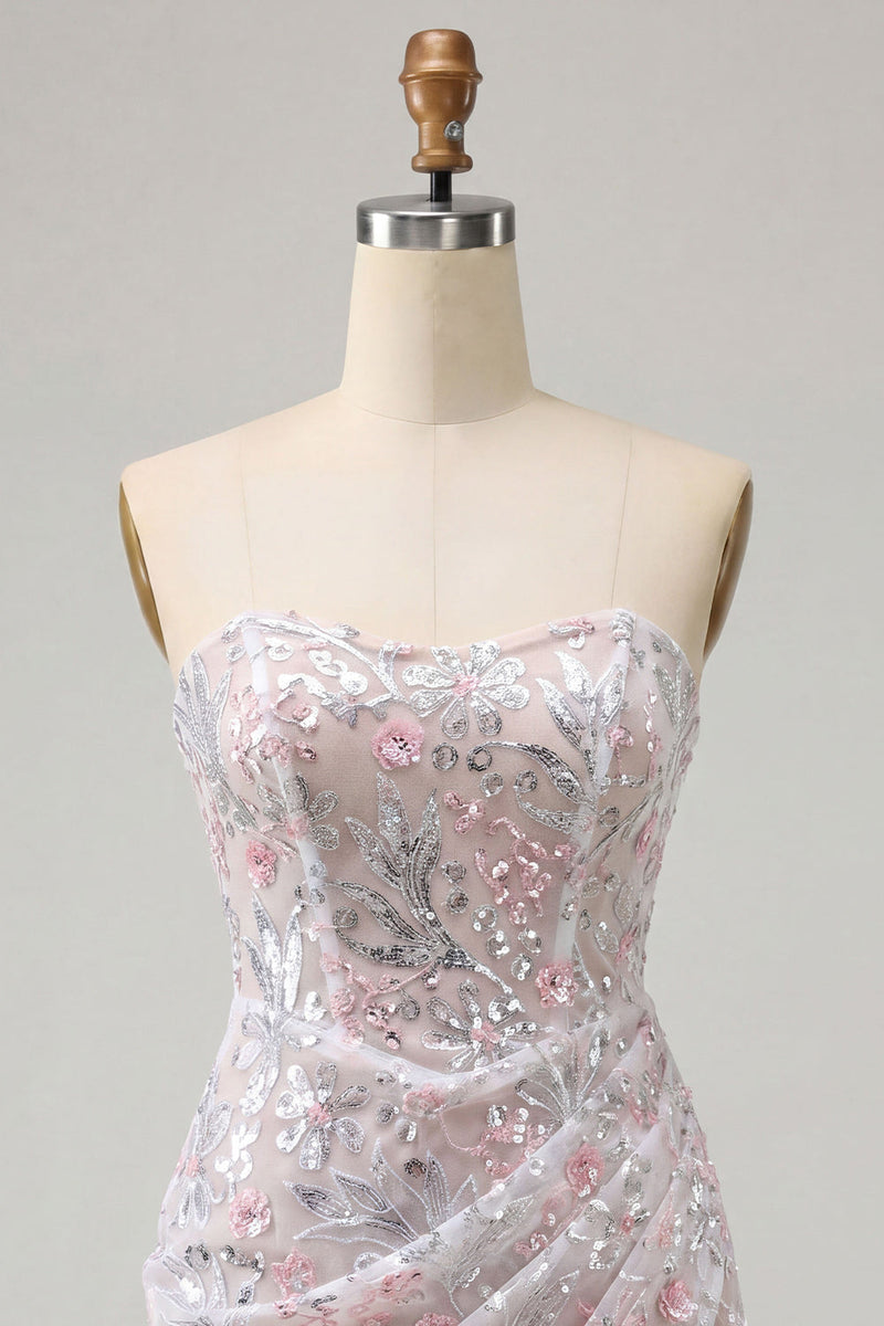 Load image into Gallery viewer, Sparkly Blush Floral Corset Tight Ruched Sequins Short Cocktail Dress