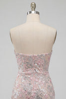Load image into Gallery viewer, Sparkly Blush Floral Corset Tight Ruched Sequins Short Cocktail Dress