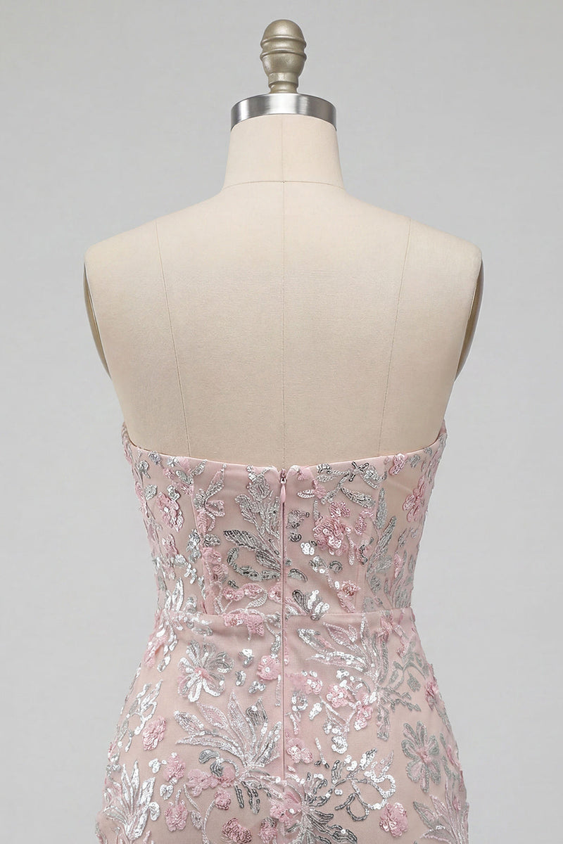 Load image into Gallery viewer, Sparkly Blush Floral Corset Tight Ruched Sequins Short Cocktail Dress