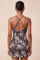 Load image into Gallery viewer, Black Tight Floral Sparkly Sequins Short Cocktail Dress with Slit