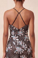 Load image into Gallery viewer, Black Tight Floral Sparkly Sequins Short Cocktail Dress with Slit