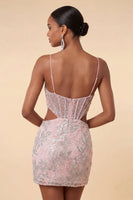 Load image into Gallery viewer, Floral Blush Cut Out Sparkly Tight Short Corset Cocktail Dress