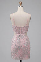 Load image into Gallery viewer, Floral Blush Cut Out Sparkly Tight Short Corset Cocktail Dress