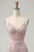 Load image into Gallery viewer, Floral Blush Cut Out Sparkly Tight Short Corset Cocktail Dress