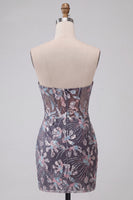 Load image into Gallery viewer, Dark Grey Corset Floral Sparkly Strapless Tight Short Cocktail Dress with Drape
