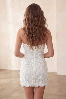 Sparkly Floral Ivory Sequin Sweetheart Short Tight Cocktail Dress