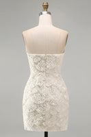 Load image into Gallery viewer, Sparkly Floral Ivory Sequin Sweetheart Short Tight Cocktail Dress