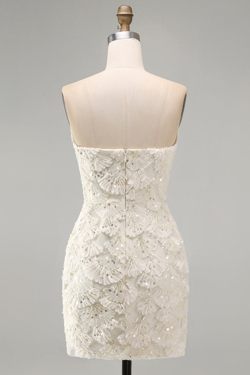 Load image into Gallery viewer, Sparkly Floral Ivory Sequin Sweetheart Short Tight Cocktail Dress