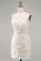 Load image into Gallery viewer, Sparkly Floral Ivory Sequin Sweetheart Short Tight Cocktail Dress