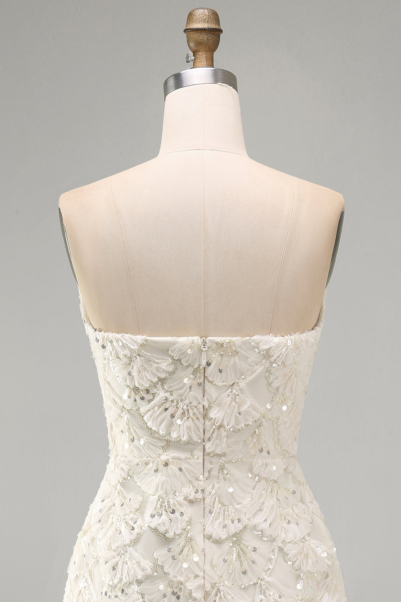 Load image into Gallery viewer, Sparkly Floral Ivory Sequin Sweetheart Short Tight Cocktail Dress