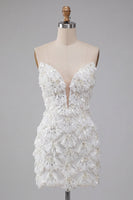Load image into Gallery viewer, Sparkly Floral Ivory Sequin Sweetheart Short Tight Cocktail Dress