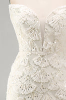 Load image into Gallery viewer, Sparkly Floral Ivory Sequin Sweetheart Short Tight Cocktail Dress