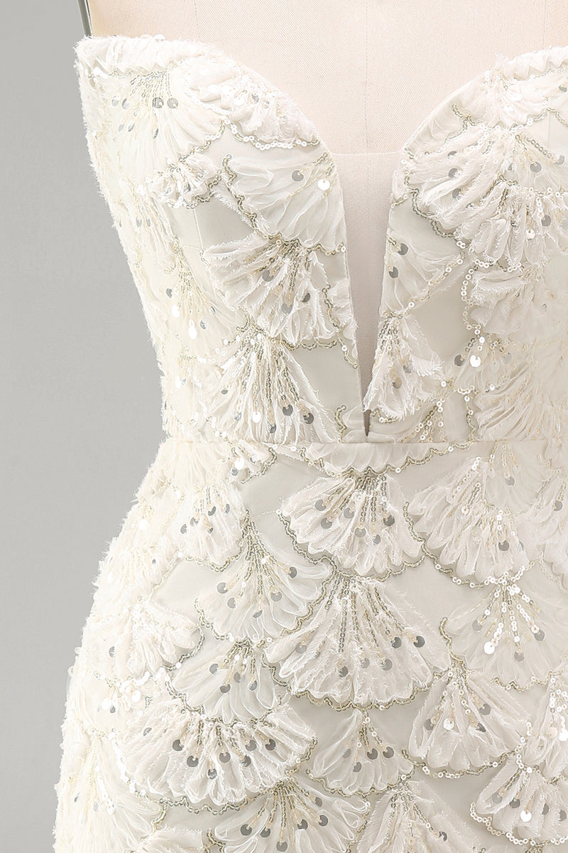 Load image into Gallery viewer, Sparkly Floral Ivory Sequin Sweetheart Short Tight Cocktail Dress