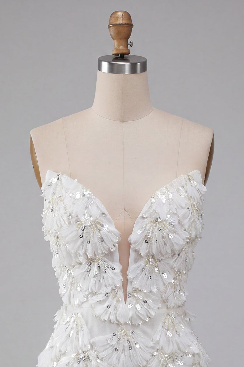Load image into Gallery viewer, Sparkly Floral Ivory Sequin Sweetheart Short Tight Cocktail Dress
