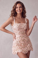 Load image into Gallery viewer, Ivory Sparkly Sequin Floral Tight Short A-Line Cocktail Dress