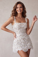 Load image into Gallery viewer, Ivory Sparkly Sequin Floral Tight Short A-Line Cocktail Dress