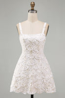 Load image into Gallery viewer, Ivory Sparkly Sequin Floral Tight Short A-Line Cocktail Dress