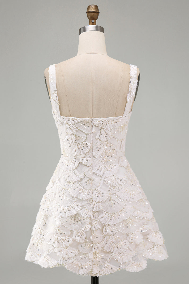 Load image into Gallery viewer, Ivory Sparkly Sequin Floral Tight Short A-Line Cocktail Dress