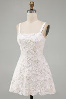 Load image into Gallery viewer, Ivory Sparkly Sequin Floral Tight Short A-Line Cocktail Dress