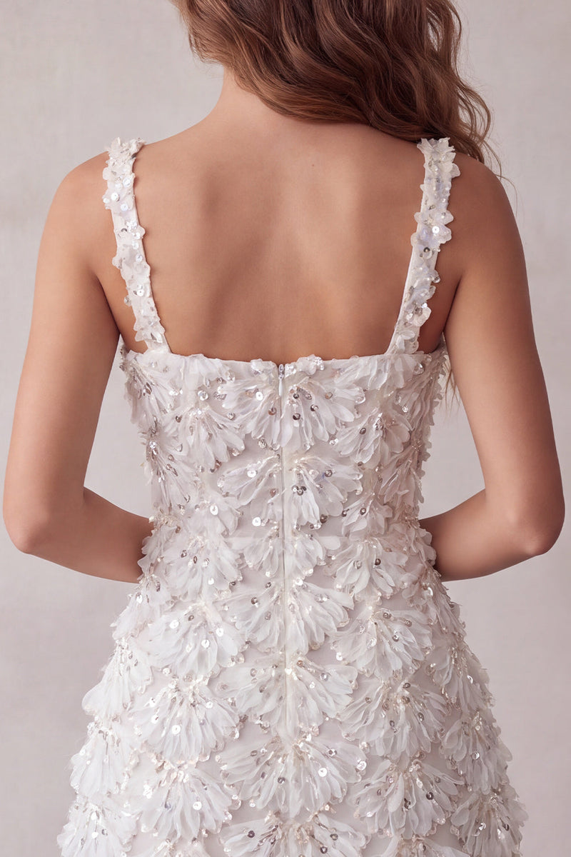 Load image into Gallery viewer, Ivory Sparkly Sequin Floral Tight Short A-Line Cocktail Dress