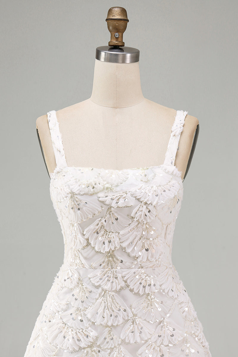 Load image into Gallery viewer, Ivory Sparkly Sequin Floral Tight Short A-Line Cocktail Dress