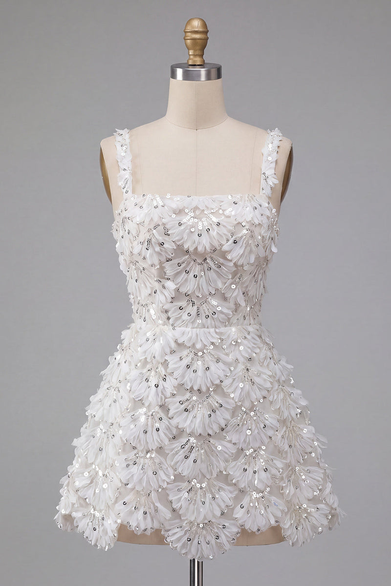 Load image into Gallery viewer, Ivory Sparkly Sequin Floral Tight Short A-Line Cocktail Dress