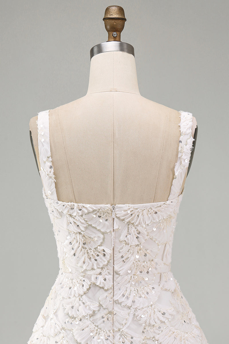 Load image into Gallery viewer, Ivory Sparkly Sequin Floral Tight Short A-Line Cocktail Dress