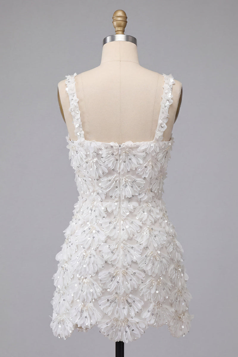 Load image into Gallery viewer, Ivory Sparkly Sequin Floral Tight Short A-Line Cocktail Dress