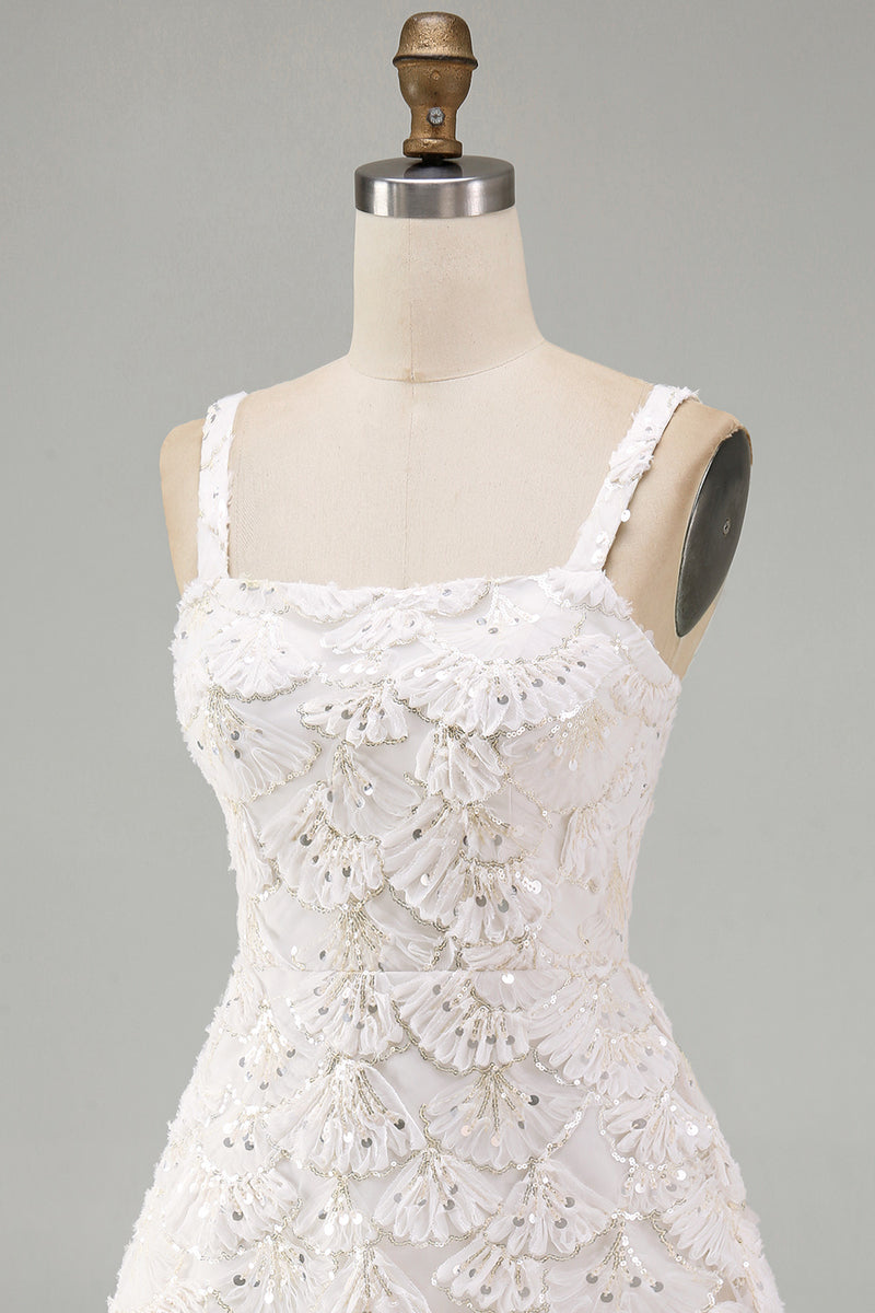 Load image into Gallery viewer, Ivory Sparkly Sequin Floral Tight Short A-Line Cocktail Dress