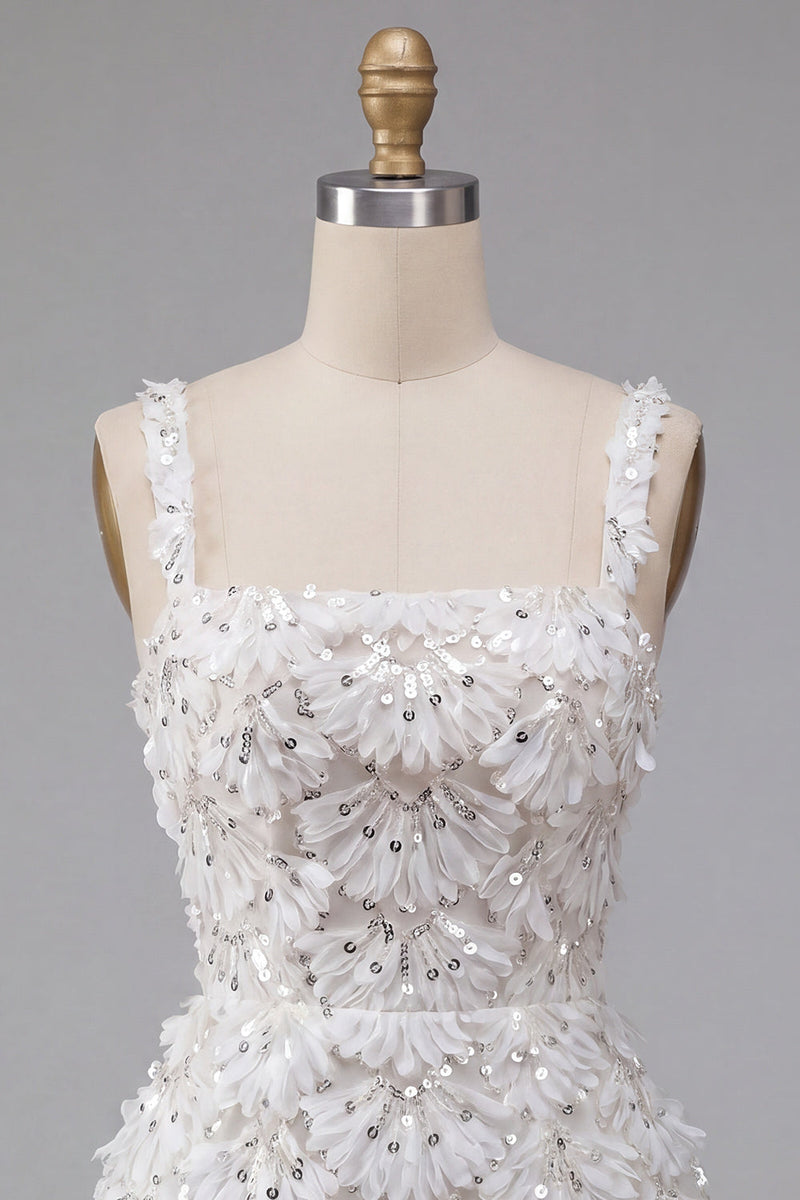 Load image into Gallery viewer, Ivory Sparkly Sequin Floral Tight Short A-Line Cocktail Dress
