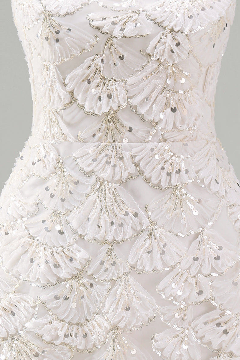 Load image into Gallery viewer, Ivory Sparkly Sequin Floral Tight Short A-Line Cocktail Dress