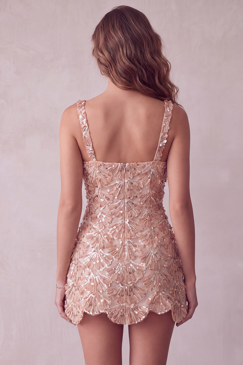 Load image into Gallery viewer, Ivory Sparkly Sequin Floral Tight Short A-Line Cocktail Dress