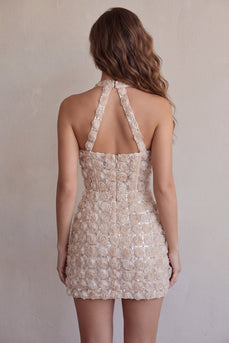 Floral Champagne Sparkly Sequin Tight Short Corset Cocktail Dress