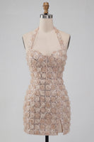 Load image into Gallery viewer, Floral Champagne Sparkly Sequin Tight Short Corset Cocktail Dress