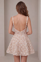 Load image into Gallery viewer, Champagne Sparkly Sequin Short A-Line Coktail Dress with 3D Flowers