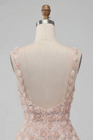 Load image into Gallery viewer, Champagne Sparkly Sequin Short A-Line Coktail Dress with 3D Flowers