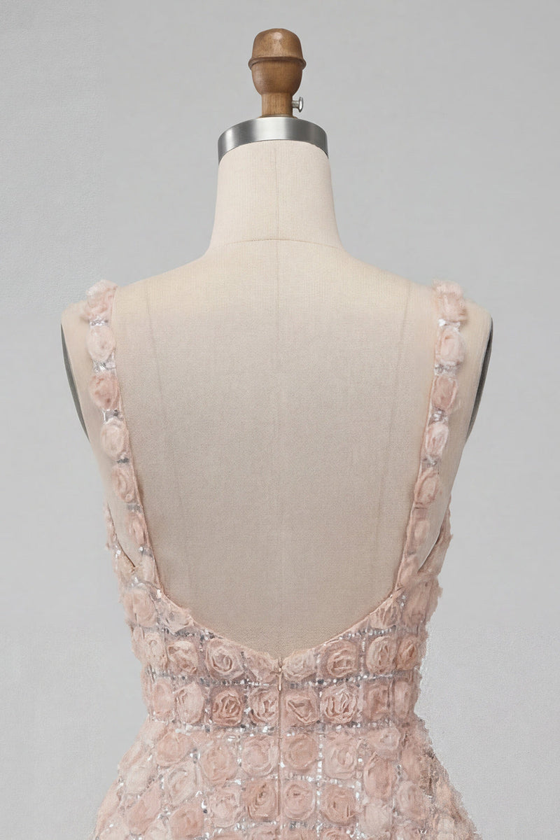 Load image into Gallery viewer, Champagne Sparkly Sequin Short A-Line Coktail Dress with 3D Flowers