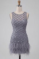 Load image into Gallery viewer, Sparkly Dusty Lavender Floral Short Tight Cocktail Dress with Feather