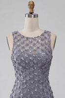 Load image into Gallery viewer, Sparkly Dusty Lavender Floral Short Tight Cocktail Dress with Feather
