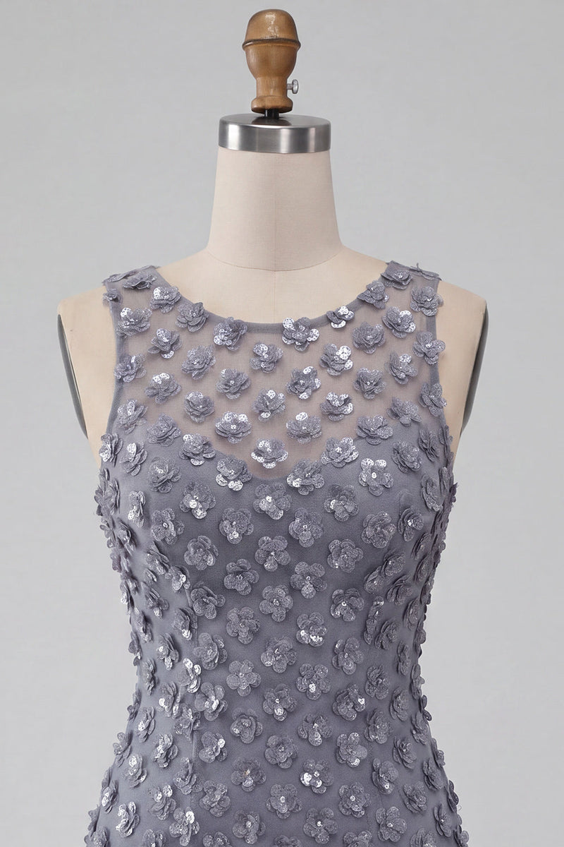 Load image into Gallery viewer, Sparkly Dusty Lavender Floral Short Tight Cocktail Dress with Feather