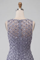 Load image into Gallery viewer, Sparkly Dusty Lavender Floral Short Tight Cocktail Dress with Feather