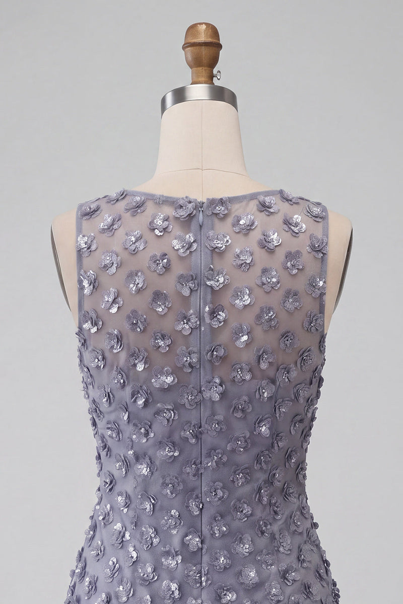 Load image into Gallery viewer, Sparkly Dusty Lavender Floral Short Tight Cocktail Dress with Feather