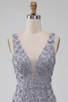 Load image into Gallery viewer, Floral Dusty Lavender Sparkly Tight Short Sequin Cocktail Dress with Feather