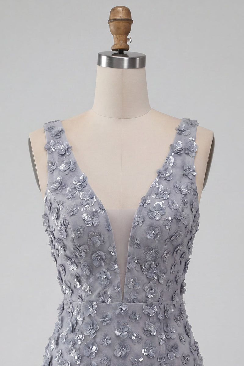 Load image into Gallery viewer, Floral Dusty Lavender Sparkly Tight Short Sequin Cocktail Dress with Feather