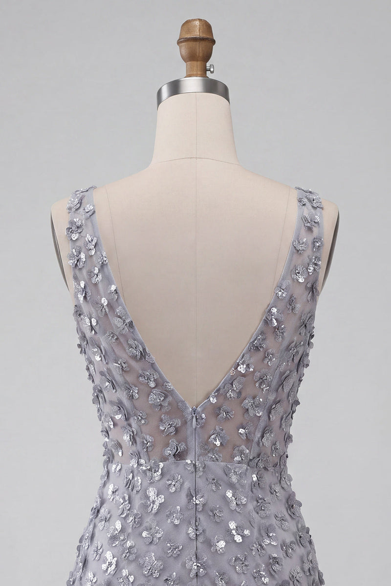 Load image into Gallery viewer, Floral Dusty Lavender Sparkly Tight Short Sequin Cocktail Dress with Feather