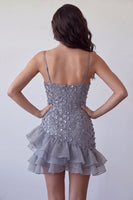 Load image into Gallery viewer, Floral Dusty Lavender Sequin Sparkly Tight Short Cocktail Dress with Ruffles
