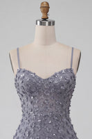 Load image into Gallery viewer, Floral Dusty Lavender Sequin Sparkly Tight Short Cocktail Dress with Ruffles