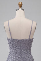 Load image into Gallery viewer, Floral Dusty Lavender Sequin Sparkly Tight Short Cocktail Dress with Ruffles