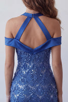 Load image into Gallery viewer, Sparkly Royal Blue Cold Shoulder Tight Short Sequin Cocktail Dress