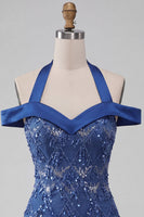 Load image into Gallery viewer, Sparkly Royal Blue Cold Shoulder Tight Short Sequin Cocktail Dress